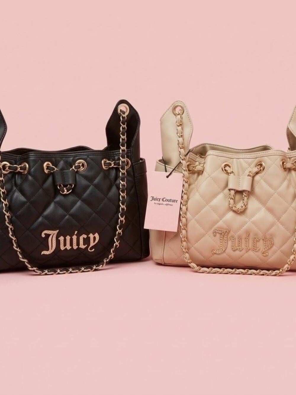 NWT Juicy Couture Exclusive Black and Beige Quilted Bag Collection Set of 2